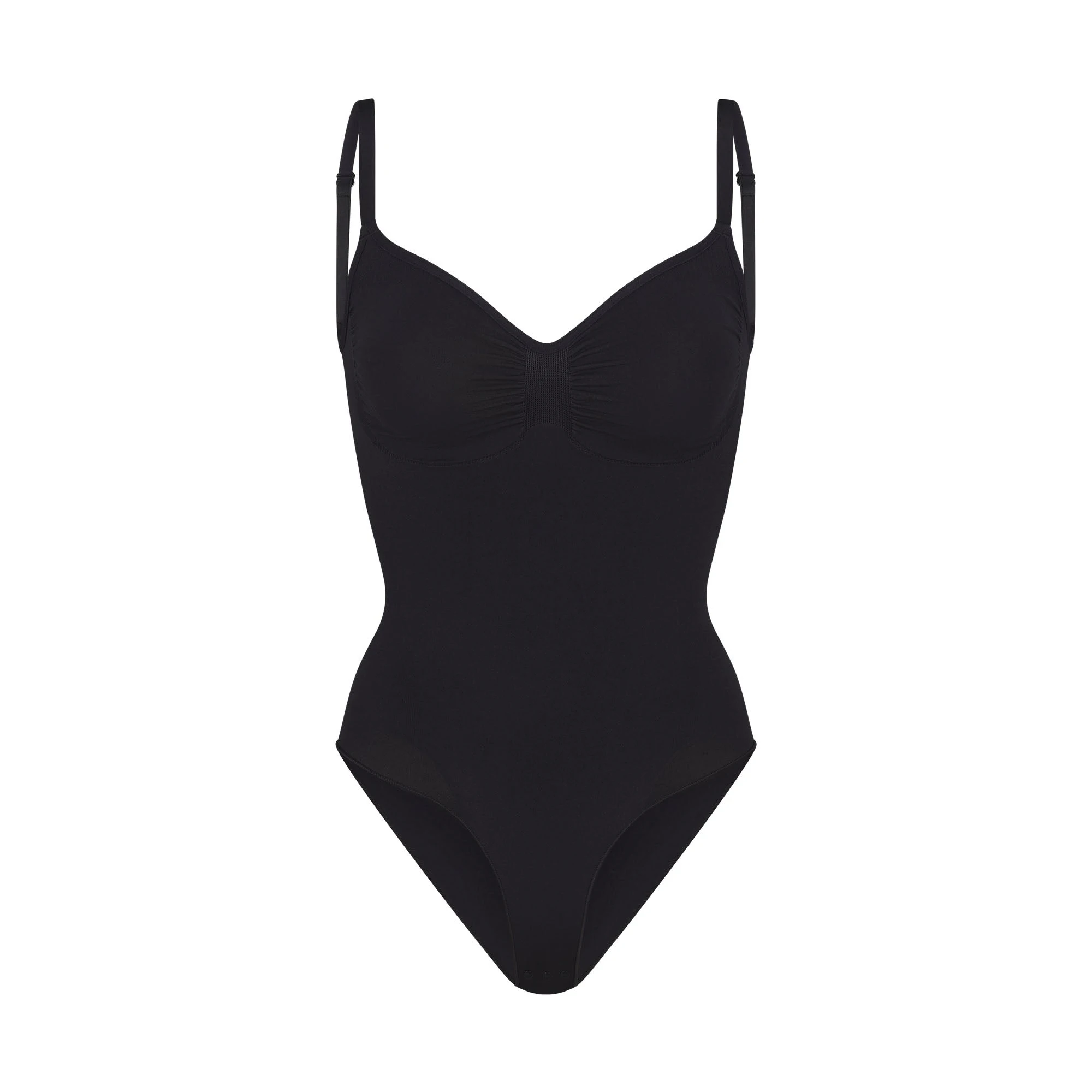SEAMLESS SCULPT BRIEF BODYSUIT | ONYX (SHAPEWEAR BODYSUITS) LAYS FLAT ON A WHITE BACKGROUND | FLT
