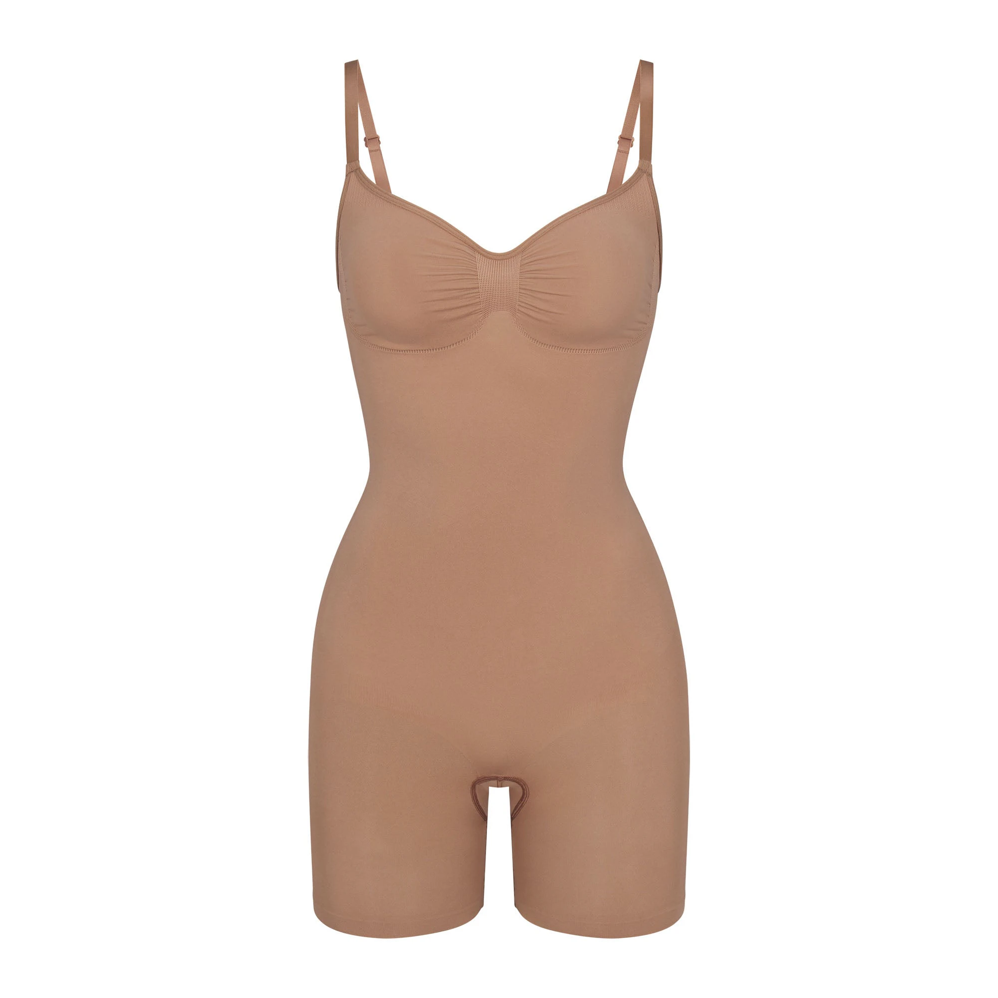 SEAMLESS SCULPT MID THIGH BODYSUIT | SIENNA (ONESIES, BODYSUITS) LAYS FLAT ON A WHITE BACKGROUND | FLT