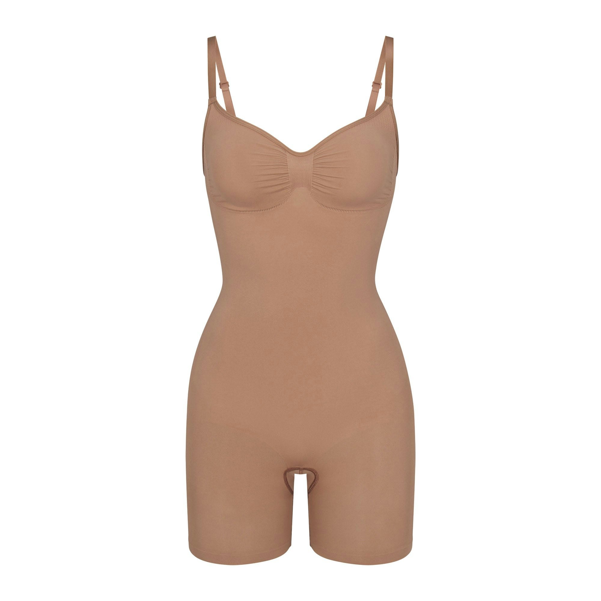 SEAMLESS SCULPT MID THIGH BODYSUIT | SIENNA (ONESIES, BODYSUITS) LAYS FLAT ON A WHITE BACKGROUND | FLT