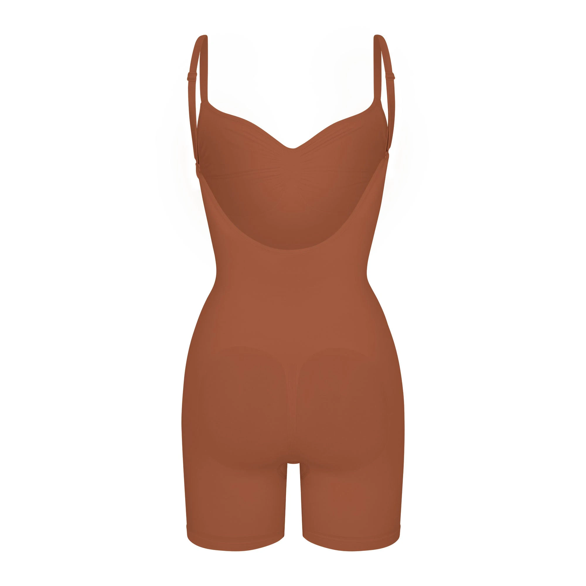 SEAMLESS SCULPT LOW BACK MID THIGH BODYSUIT LAYS FLAT ON A WHITE BACKGROUND