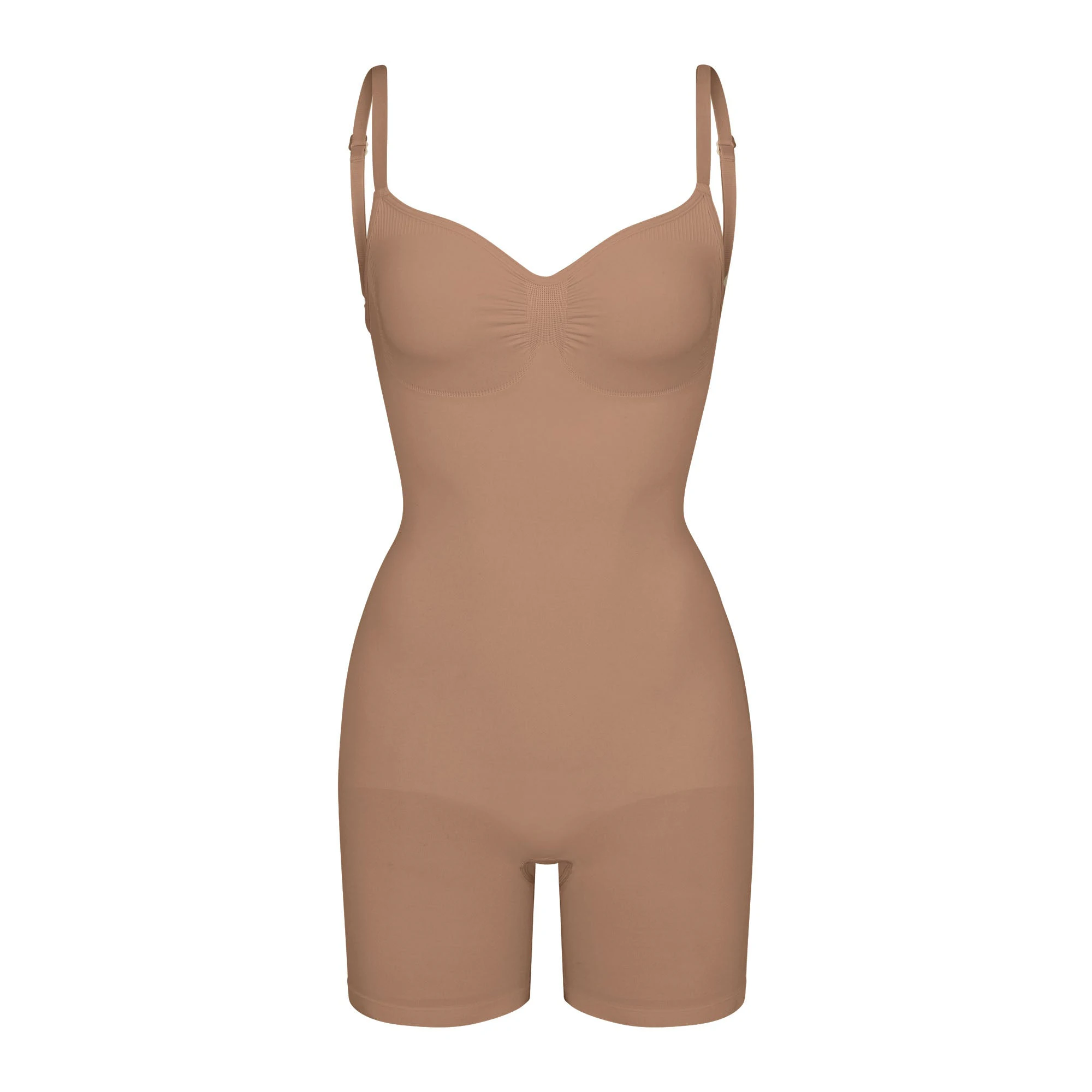 SEAMLESS SCULPT LOW BACK MID THIGH BODYSUIT | SIENNA (LOW BACK SHAPEWEAR, BODYSUITS) LAYS FLAT ON A WHITE BACKGROUND | FLT