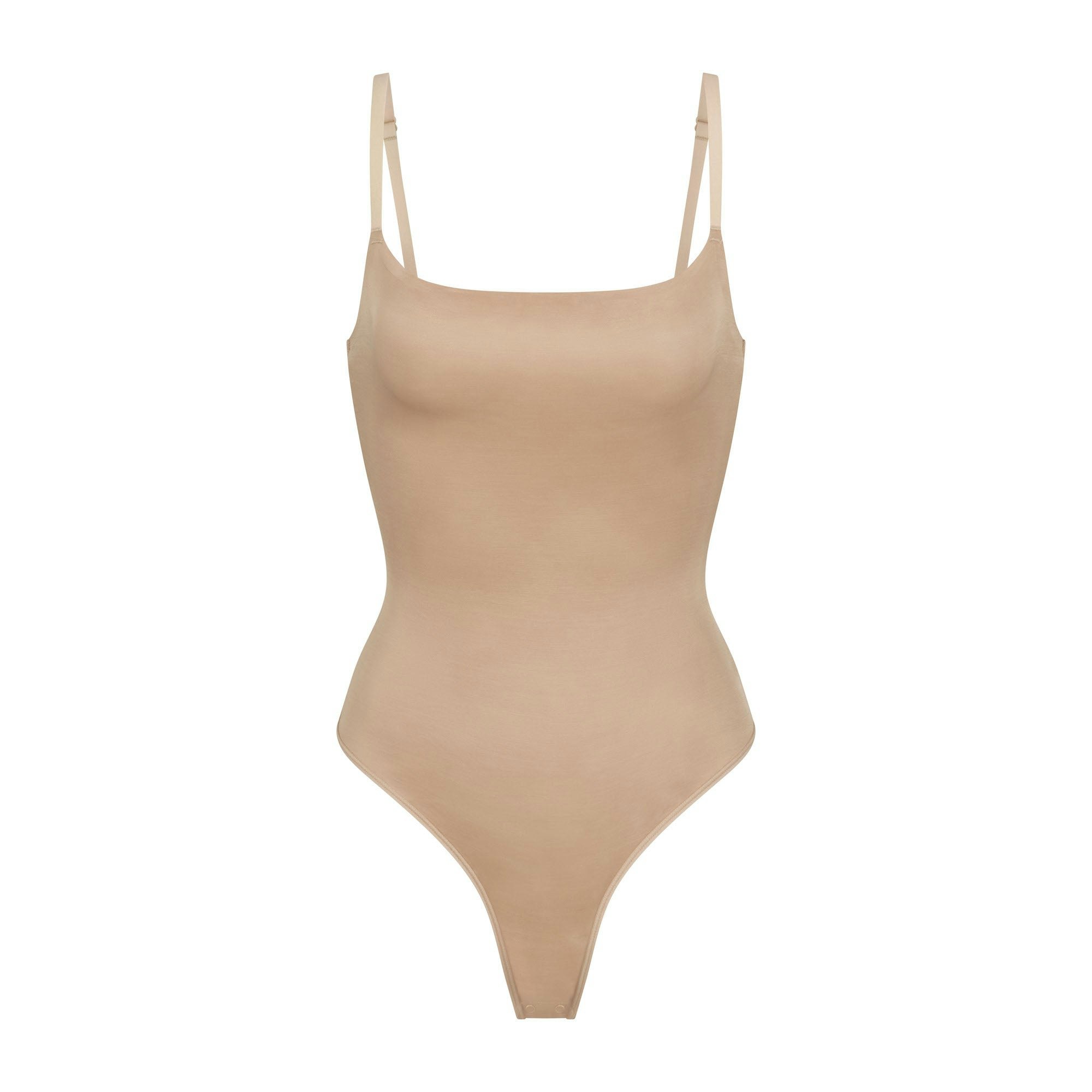 SIMPLY BARE SCOOP BODYSUIT | CLAY (SHAPEWEAR BODYSUITS) LAYS FLAT ON A WHITE BACKGROUND | FLT