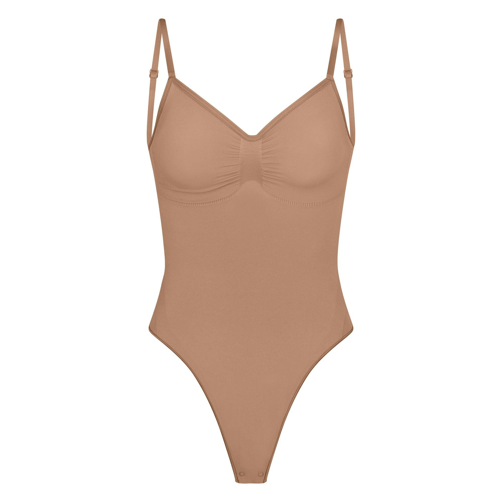SEAMLESS SCULPT LOW BACK THONG BODYSUIT | SIENNA (LOW BACK SHAPEWEAR, BODYSUITS) LAYS FLAT ON A WHITE BACKGROUND | FLT