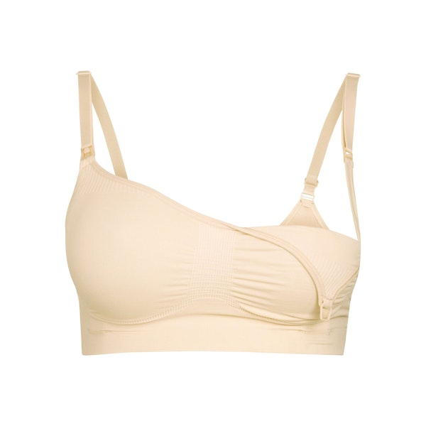 MATERNITY NURSING SCULPTING BRA | SAND (MATERNITY SHAPEWEAR, BRAS) LAYS FLAT ON A WHITE BACKGROUND | FLT