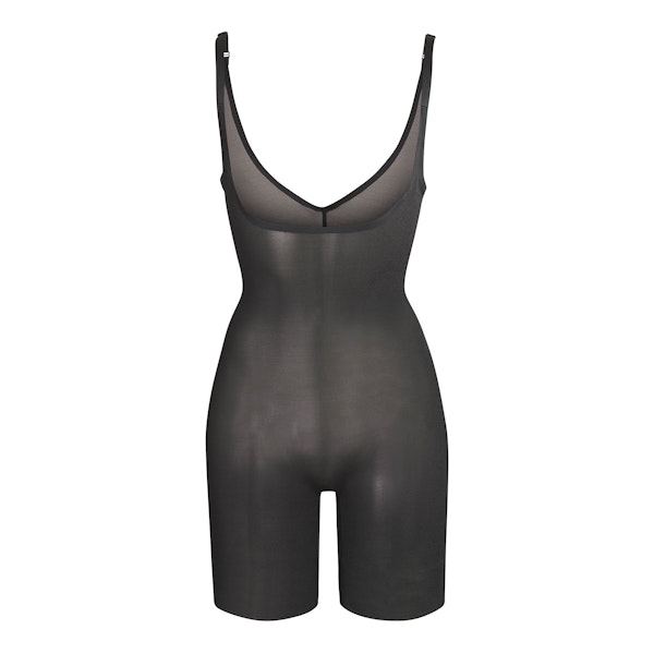 SHEER SCULPT OPEN BUST BODYSUIT | ONYX (SHAPEWEAR BODYSUITS) LAYS FLAT ON A WHITE BACKGROUND | FLT