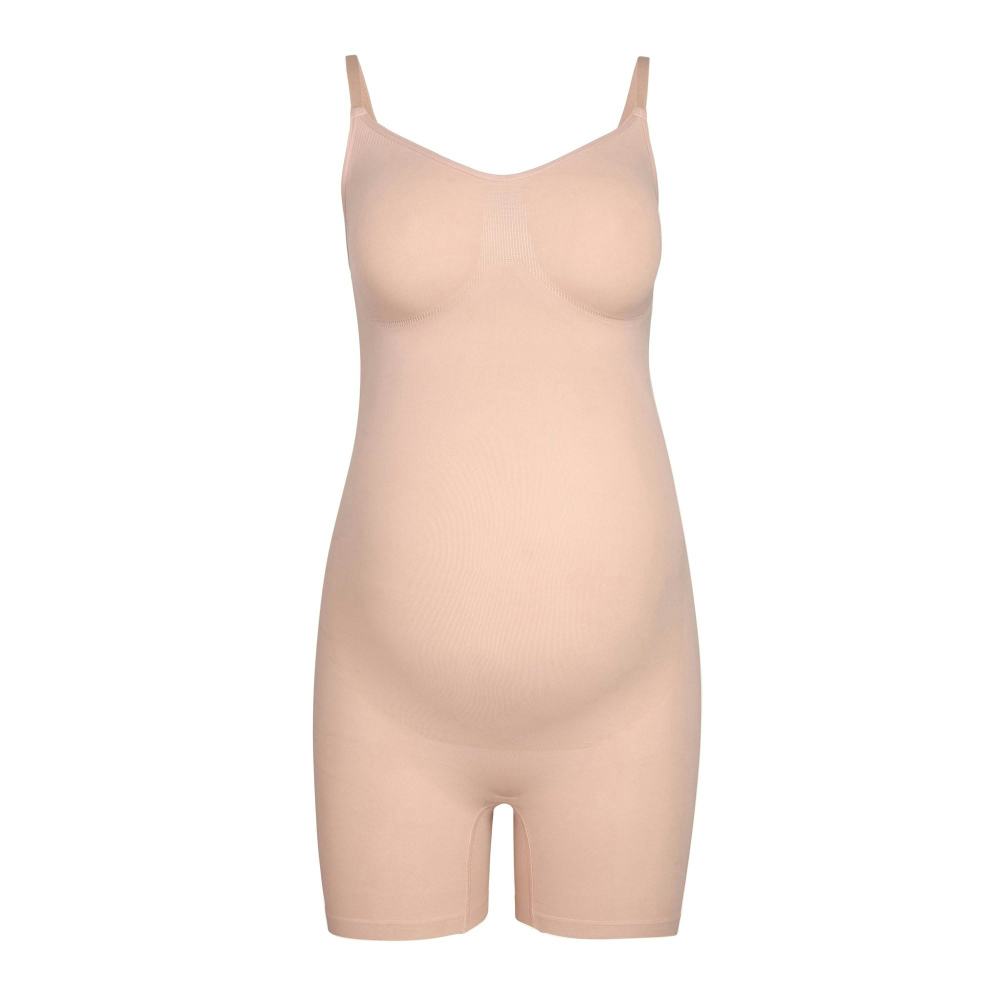 MATERNITY SCULPTING BODYSUIT MID THIGH | MICA (MATERNITY SHAPEWEAR, BODYSUITS) LAYS FLAT ON A WHITE BACKGROUND | FLT