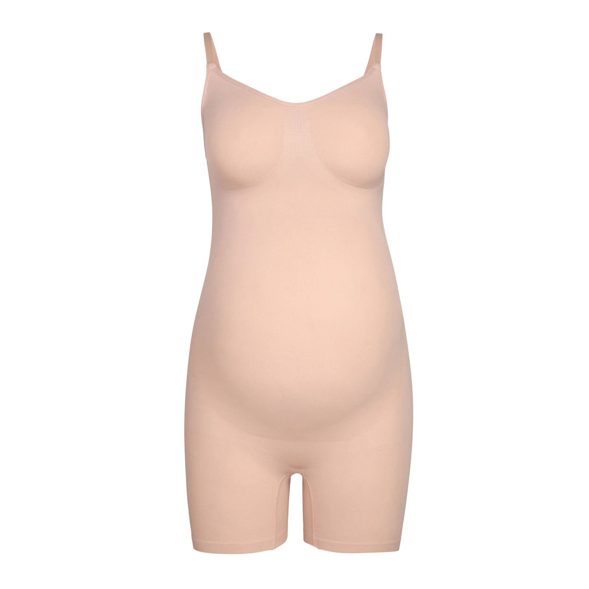 MATERNITY SCULPTING BODYSUIT MID THIGH | MICA (MATERNITY SHAPEWEAR, BODYSUITS) LAYS FLAT ON A WHITE BACKGROUND | FLT
