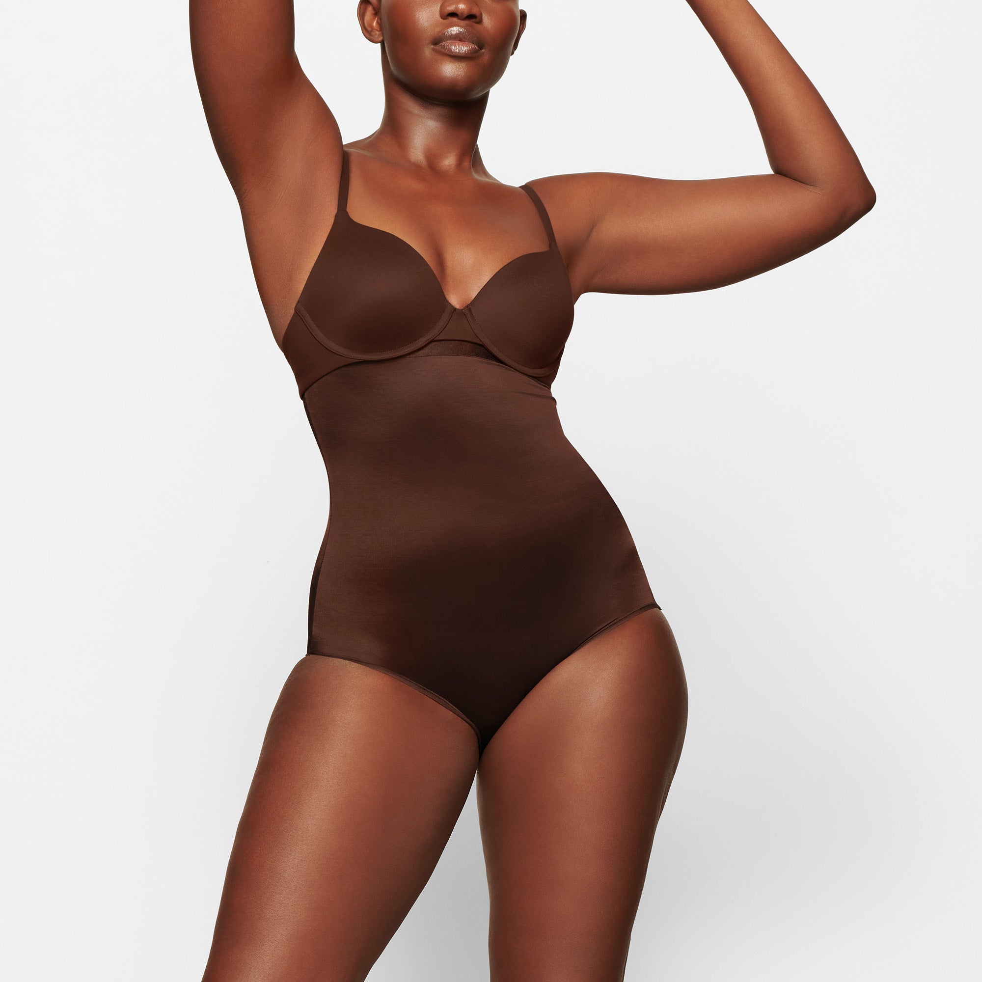 BARELY THERE HIGH WAIST BRIEF WORN BY A MODEL IN FRONT VIEW | SEE: M, L, XL