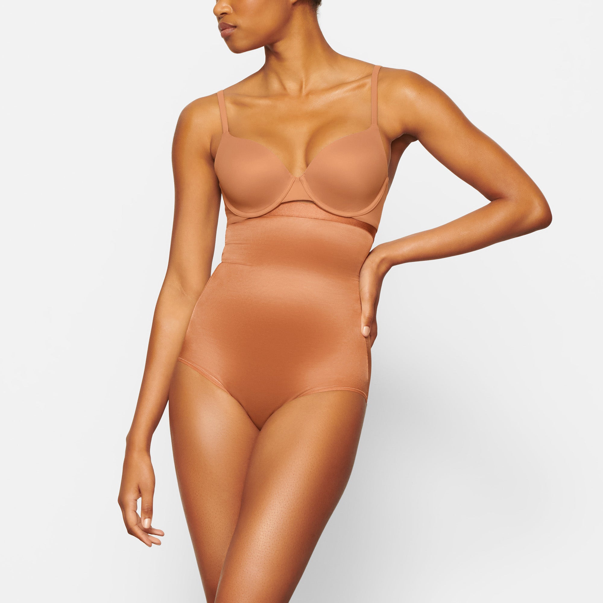BARELY THERE HIGH WAIST BRIEFWORN BY A MODEL IN FRONT VIEW | SEE: XXS, XS, S