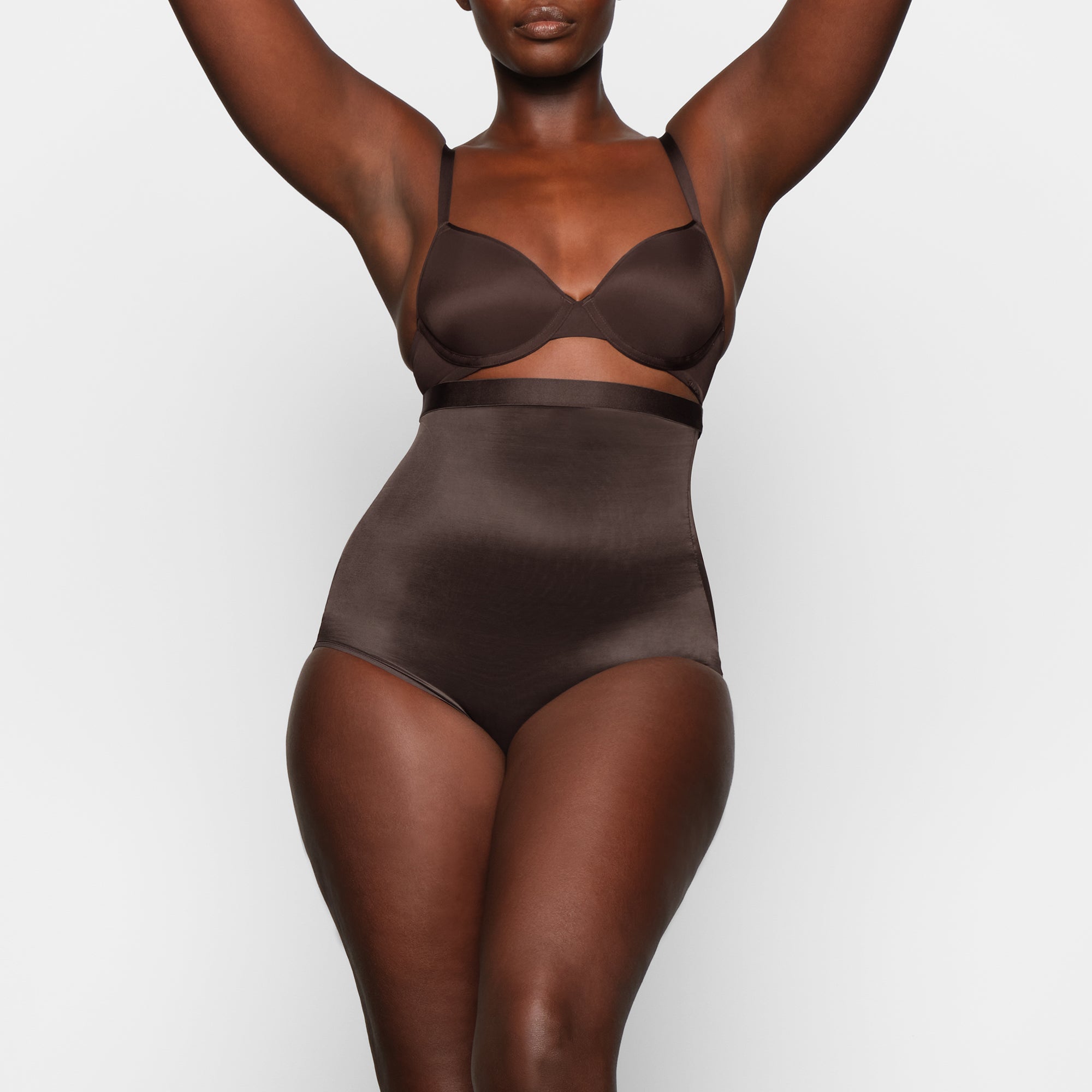 BARELY THERE HIGH WAIST BRIEF WORN BY A MODEL IN FRONT VIEW, XL
