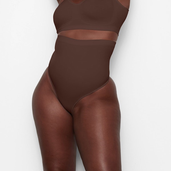 SEAMLESS SCULPT HIGH-WAISTED THONG WORN BY A MODEL IN FRONT VIEW | SEE: 2X, 3X, 4X