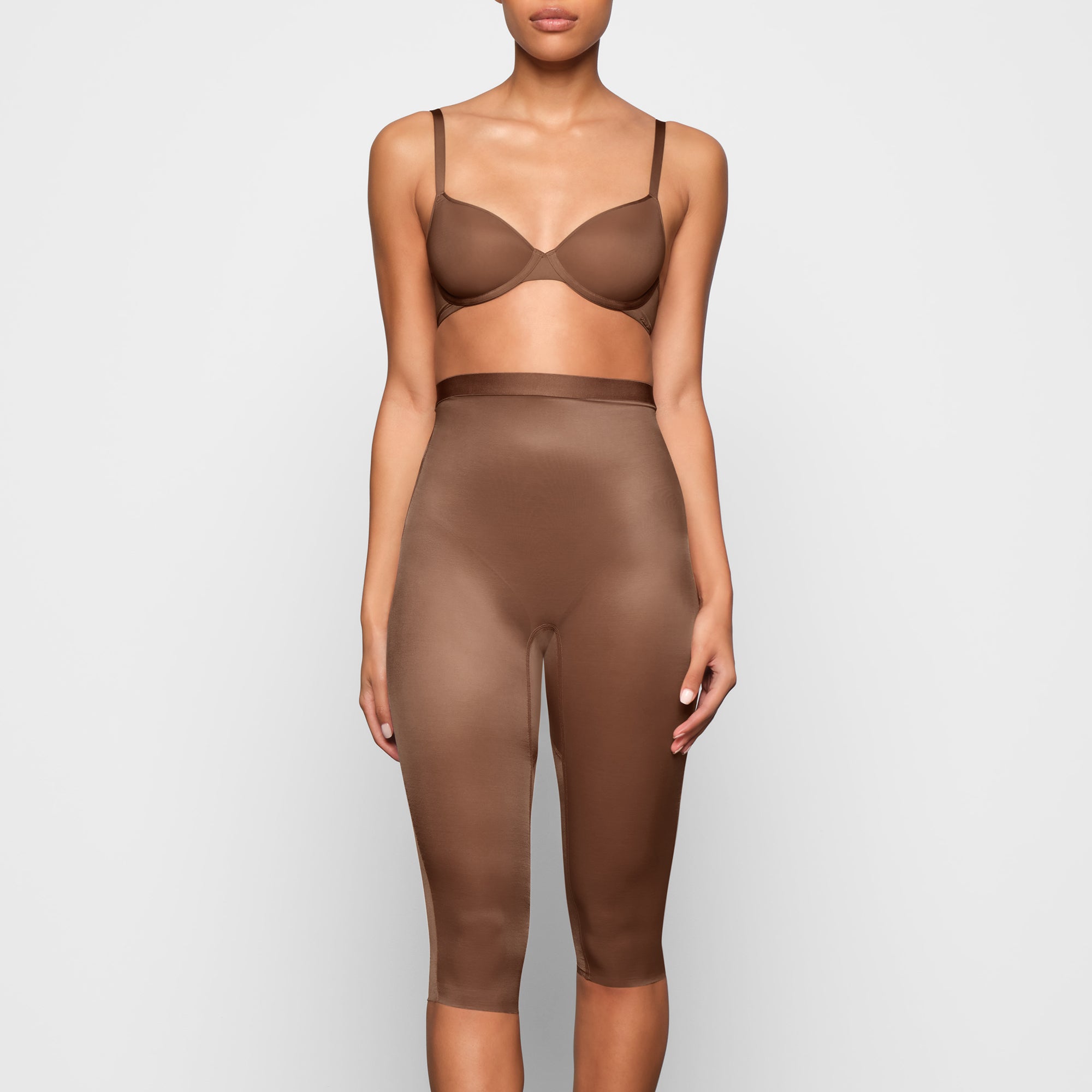 BARELY THERE CROPPED LEGGING WORN BY A MODEL IN FRONT VIEW | SEE: XXS, XS, S