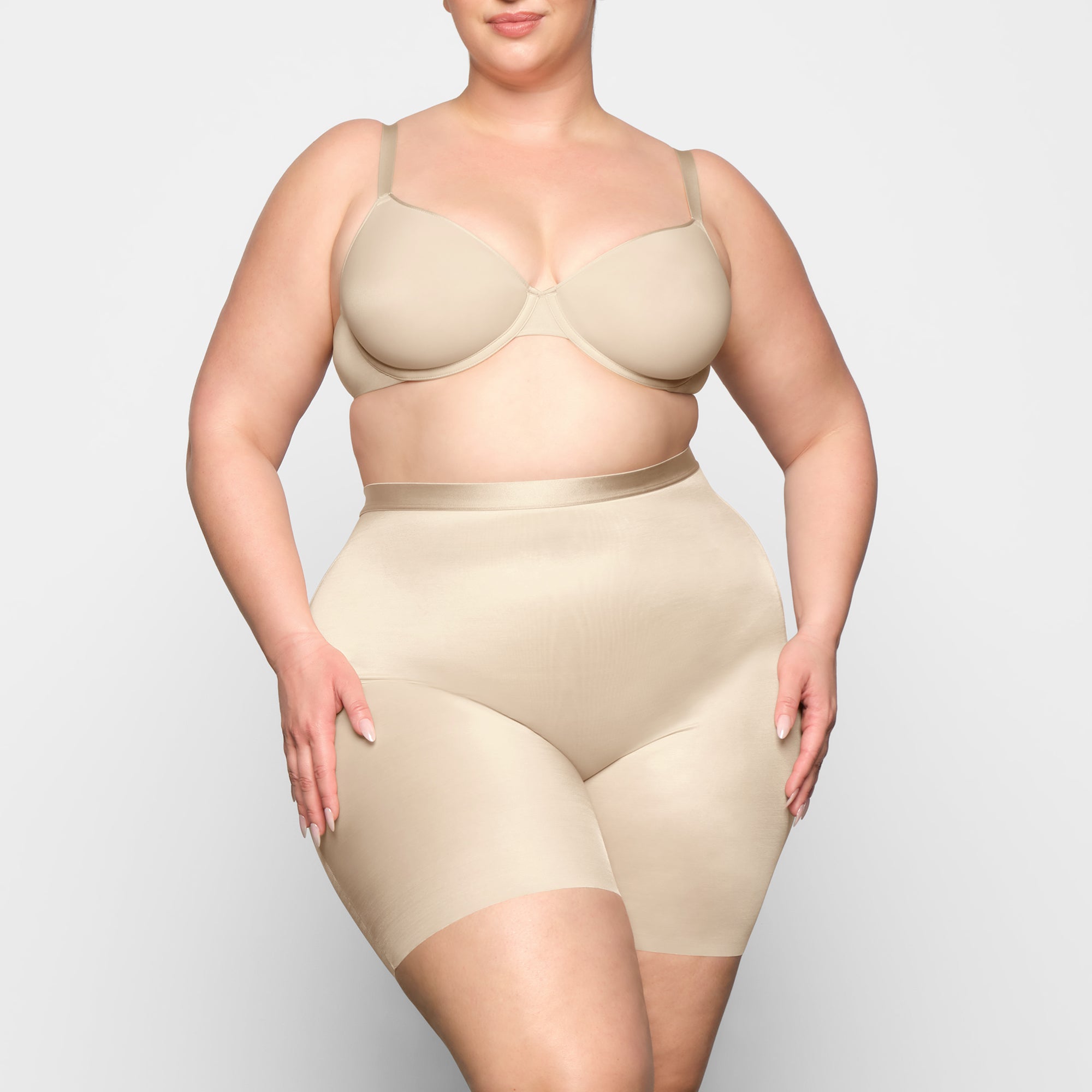 BARELY THERE LOW BACK SHORT WORN BY A MODEL IN FRONT VIEW | SEE: 2X, 3X, 4X