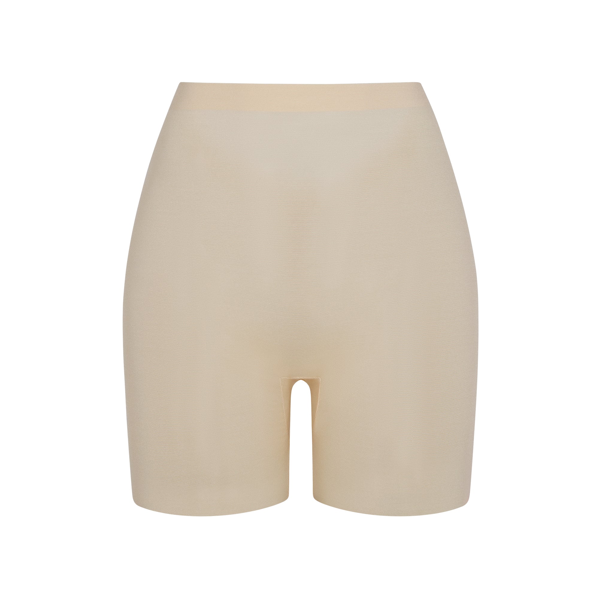 SHEER SCULPT LOW BACK SHORT | SAND (LOW BACK SHAPEWEAR, SHAPEWEAR) LAYS FLAT ON A WHITE BACKGROUND | FLT