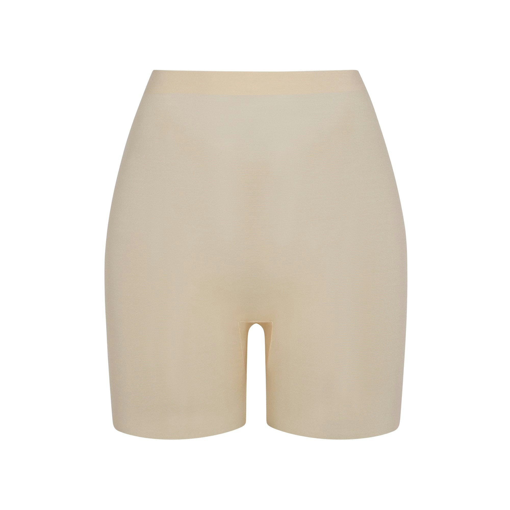 SHEER SCULPT LOW BACK SHORT | SAND (LOW BACK SHAPEWEAR, SHAPEWEAR) LAYS FLAT ON A WHITE BACKGROUND | FLT