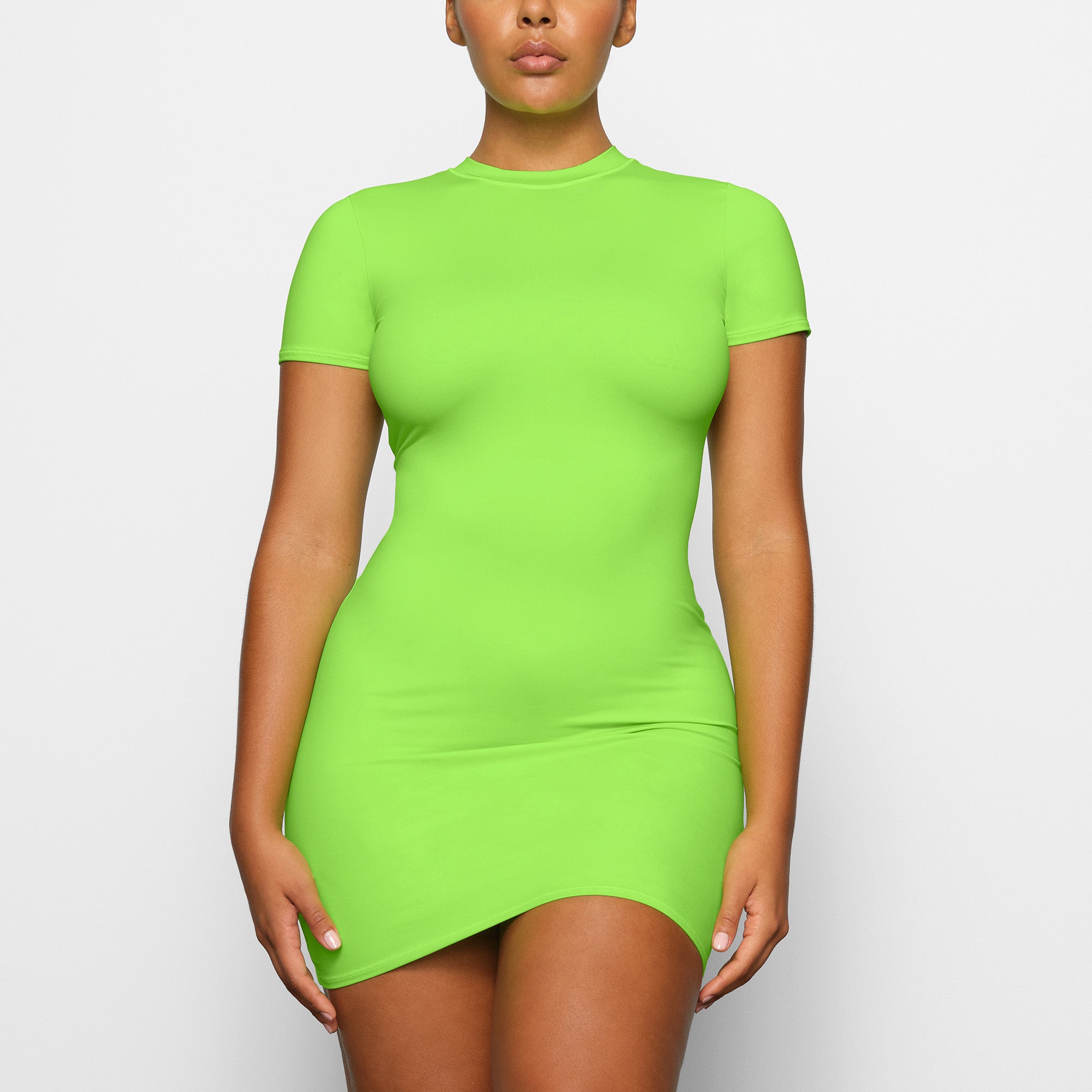 SWIM T-SHIRT DRESS WORN BY A MODEL IN FRONT VIEW | SEE: M, L, XL