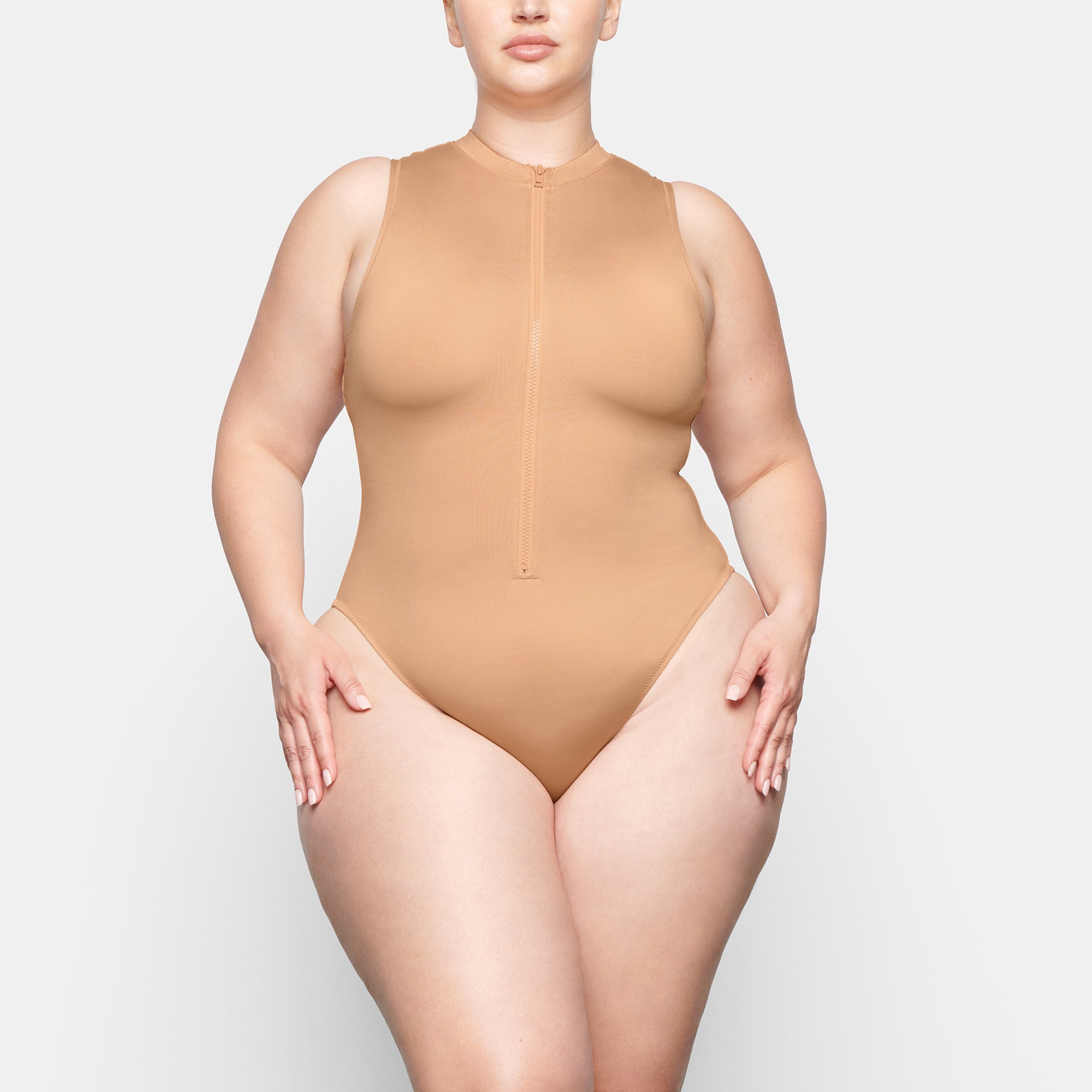 SIGNATURE SWIM ZIP FRONT SLEEVELESS ONE PIECE OCHRE